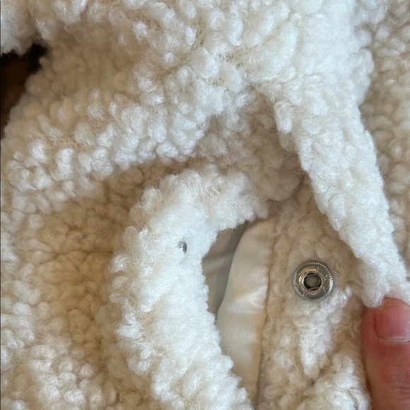 Ivory Ella White Sherpa Jacket with Striped Cuffs - Picture 7 of 9